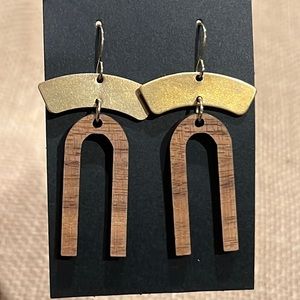 Metal + Wood Dangle Earrings Brass Gold Detail Boho Vibes Boutique New Giftable